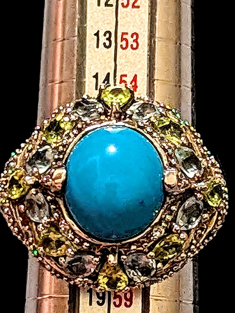 VINTAGE Sleeping Beauty Turquoise Cocktail Ring with Peridot And Topaz